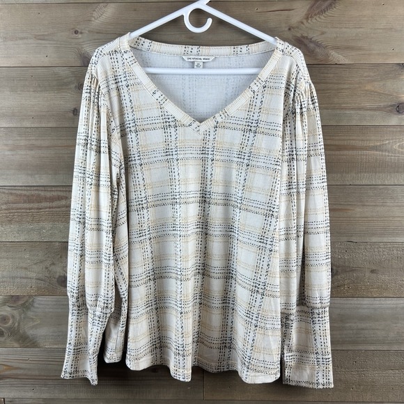 Zac & Rachel Tops - Zac & Rachel Womens Shirt Long Sleeve Vneck Plaid Pullover Boho Casual Size 2X